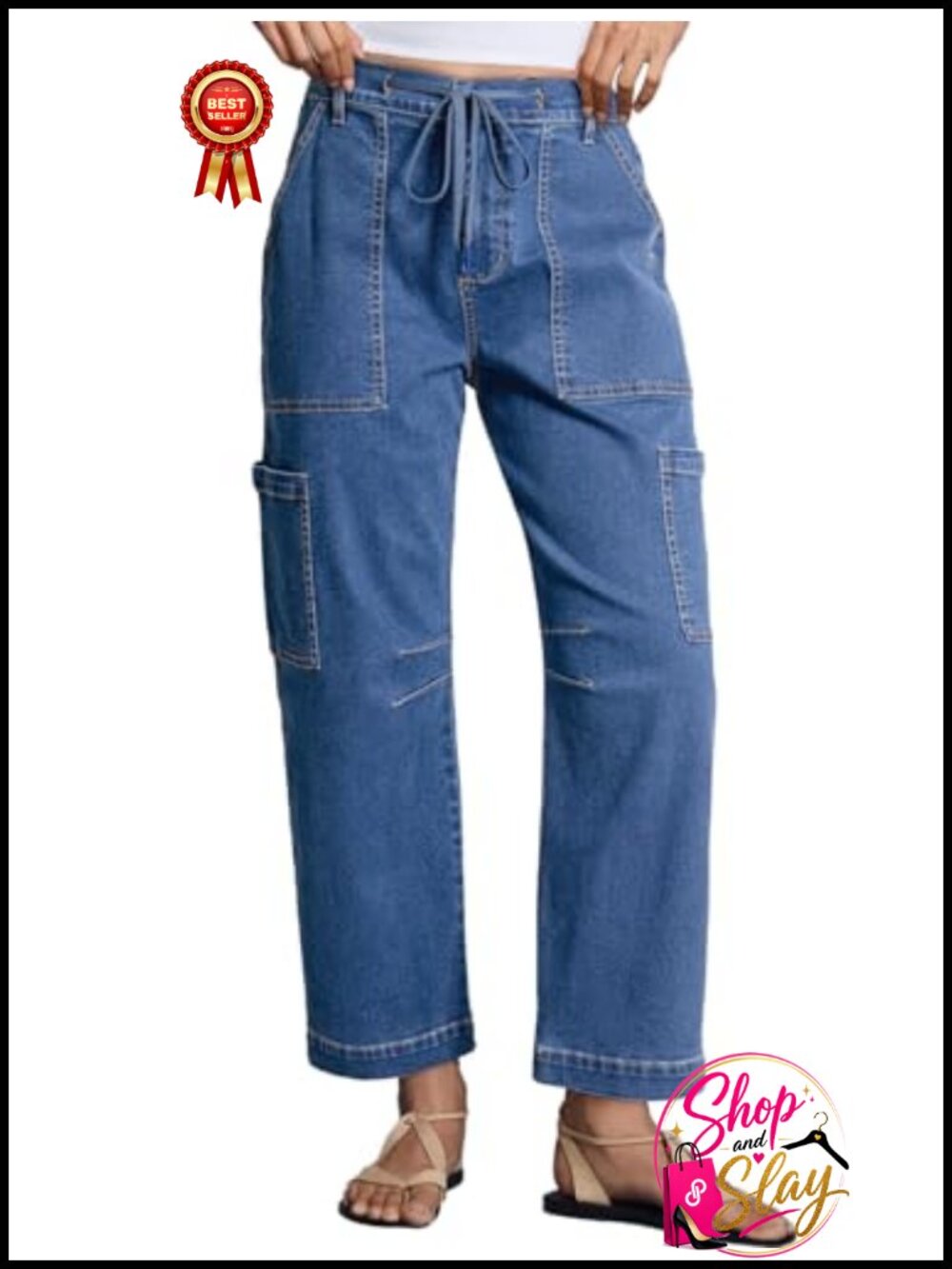 High Waisted Wide Leg Cargo Jeans Loose Baggy Denim Pants